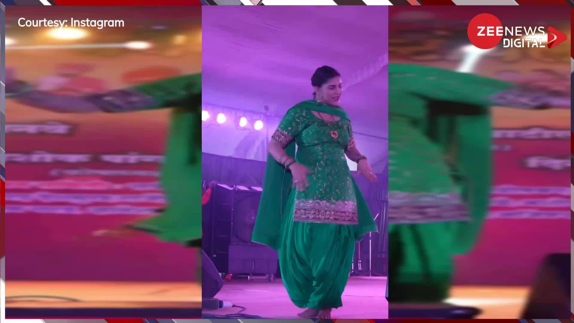 Sapna Choudhary Haryanvi Dancer Desi Queen Hot Dance In Green Suit On