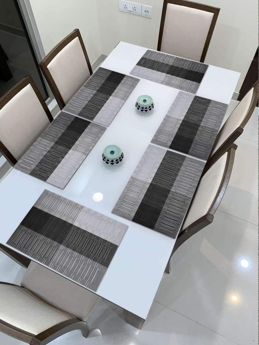 HOKIPO Grey & White 6 Pieces Striped Rectangle Table Placemats HOKIPO Grey & White 6 Pieces Striped Rectangle Table Placemats
