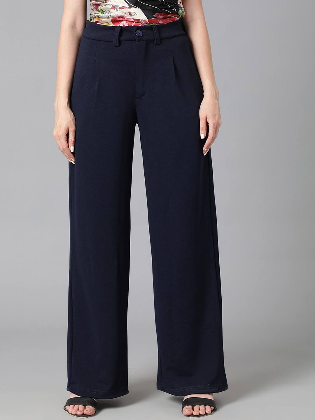 KOTTY BIZwear Basics Women Straight Fit High-Rise Pleated Parallel Trousers KOTTY BIZwear Basics Women Straight Fit High-Rise Pleated Parallel Trousers