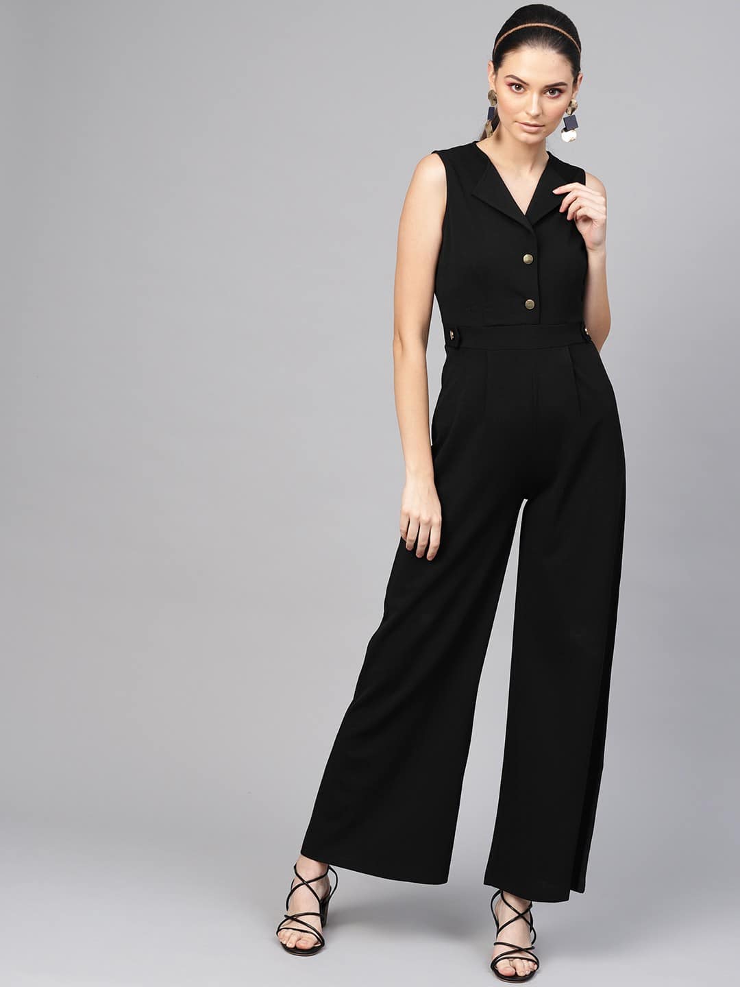 SASSAFRAS: Women's Black Solid Basic Jumpsuit