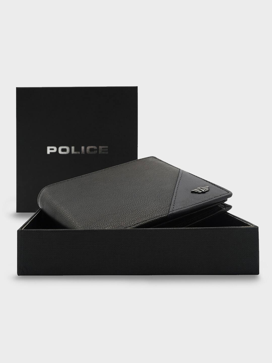 Police Men Black Solid Leather Two Fold Wallet Police Men Black Solid Leather Two Fold Wallet