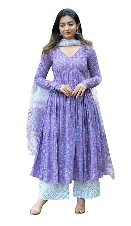 Nermosa Women Printed Anarkali Kurta and Pant Set