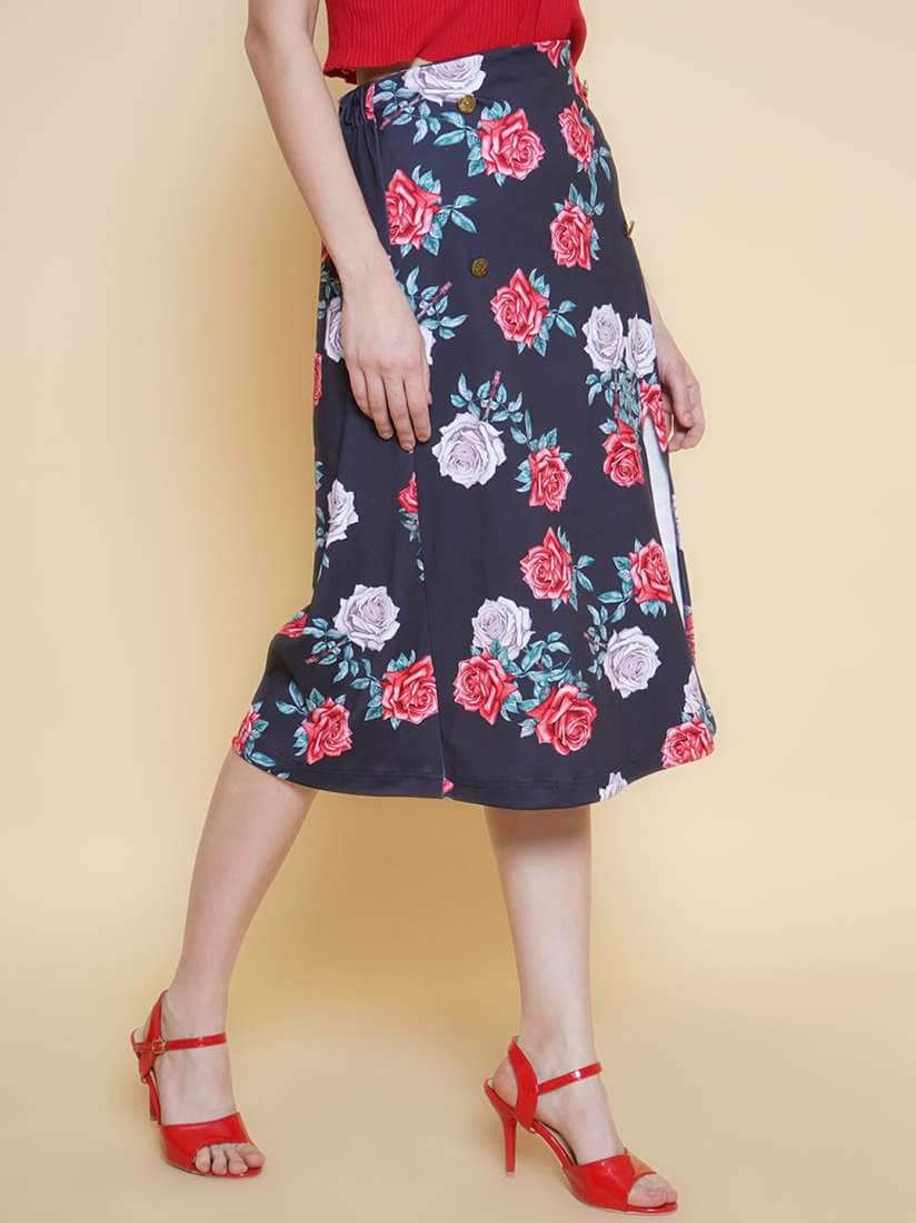 Baesd Women Floral Printed A-Line Midi Skirt