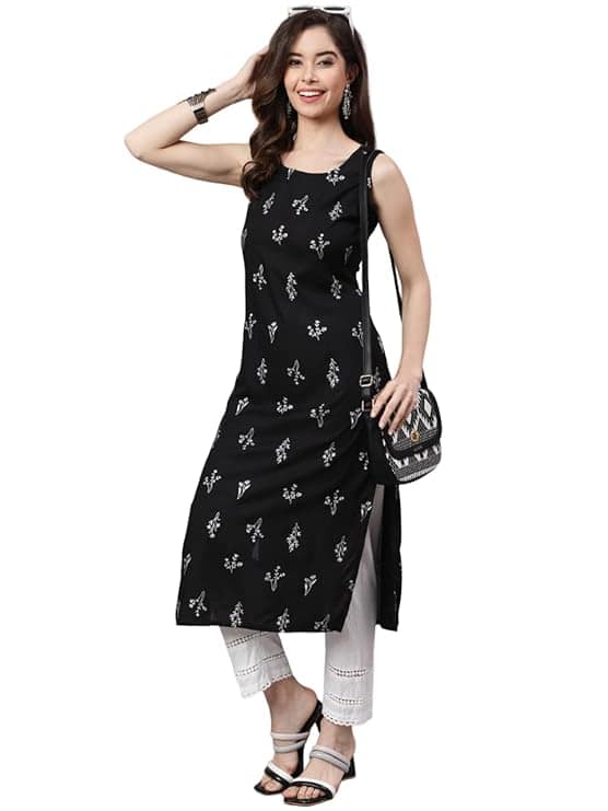SAK Jaipur Printed Rayon Sleeveless Kurta
