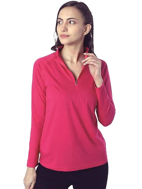 London Hills Women’s Cotton Full Sleeve Zipper T-Shirt