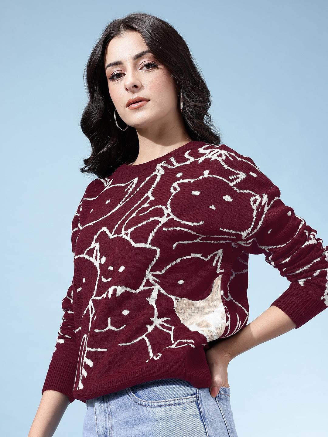 Glitchez Conversational Self Design Oversized Pullover Glitchez Conversational Self Design Oversized Pullover