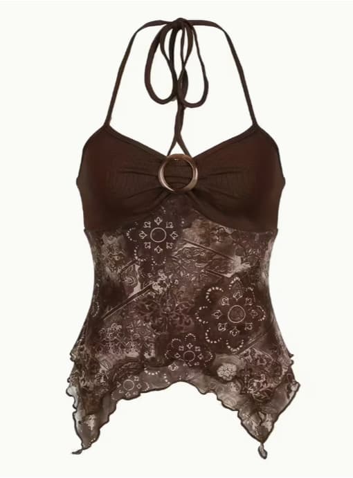 Flower Stitching Hanging Neck Slim Vest Top