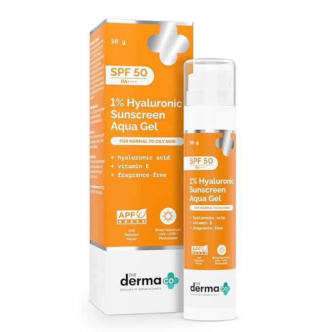 The Derma Co – 1% Hyaluronic Sunscreen Aqua Gel SPF 50 PA++++ (50g)
