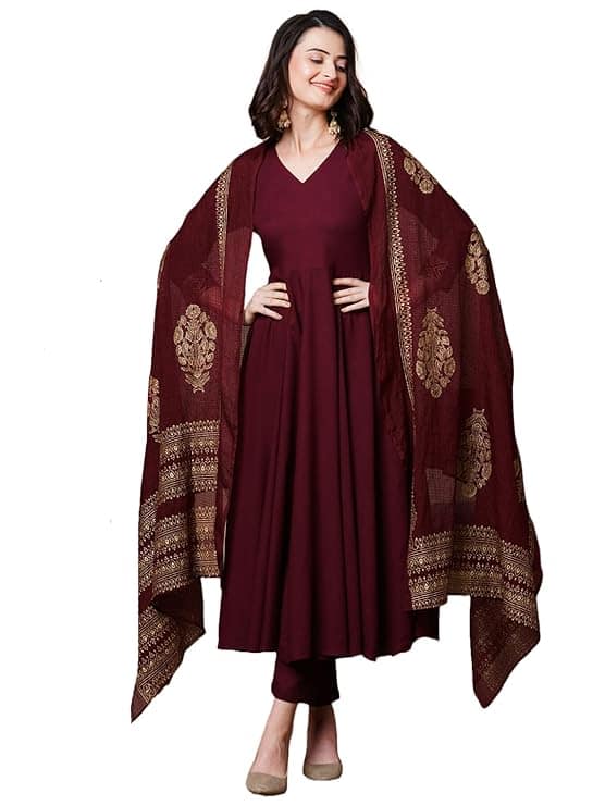GoSriKi Rayon Blend Solid Anarkali Set