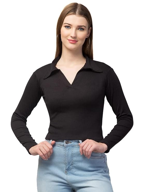 Trend Level Polo Collar Full Sleeve Top