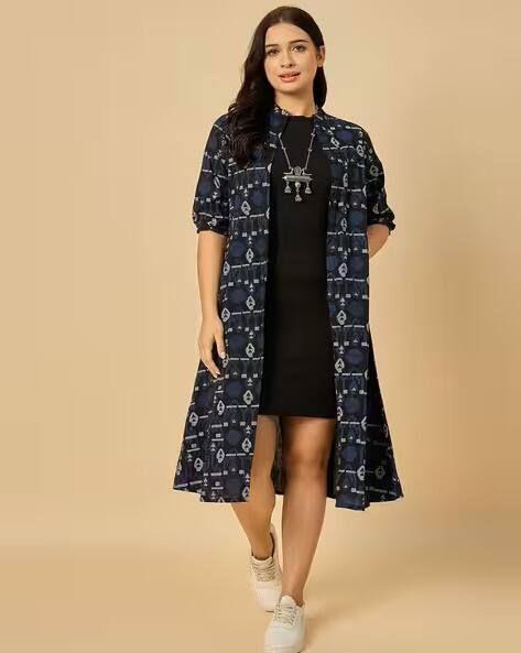 Azira Geometric Printed Longline Cotton Shrug