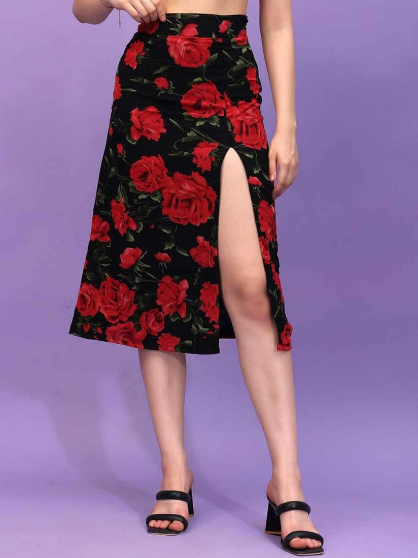 Cation Flared Floral Midi Skirt