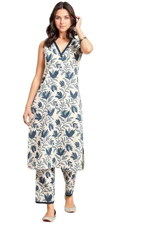 Rytras Cotton Printed Kurta With Pant Set