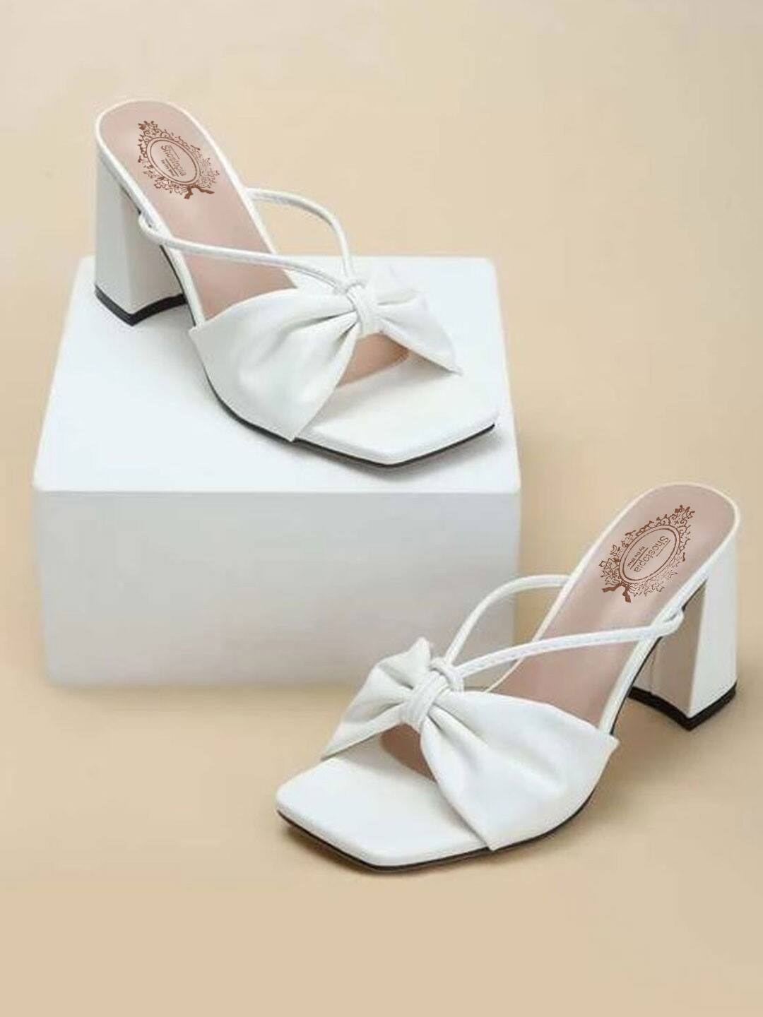 Shoetopia: Women White Block Heels