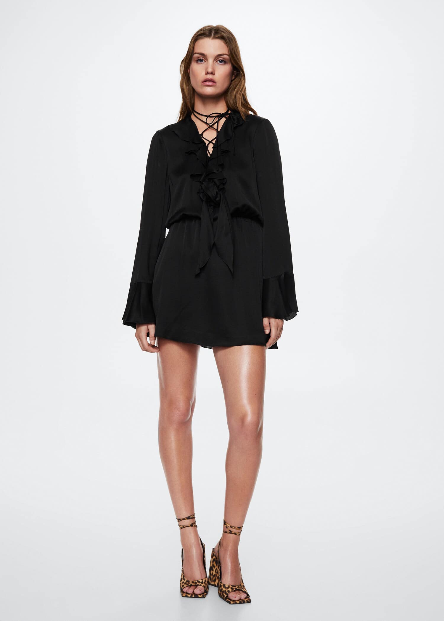 Mango Tie-Up Neck A-Line Mini Dress