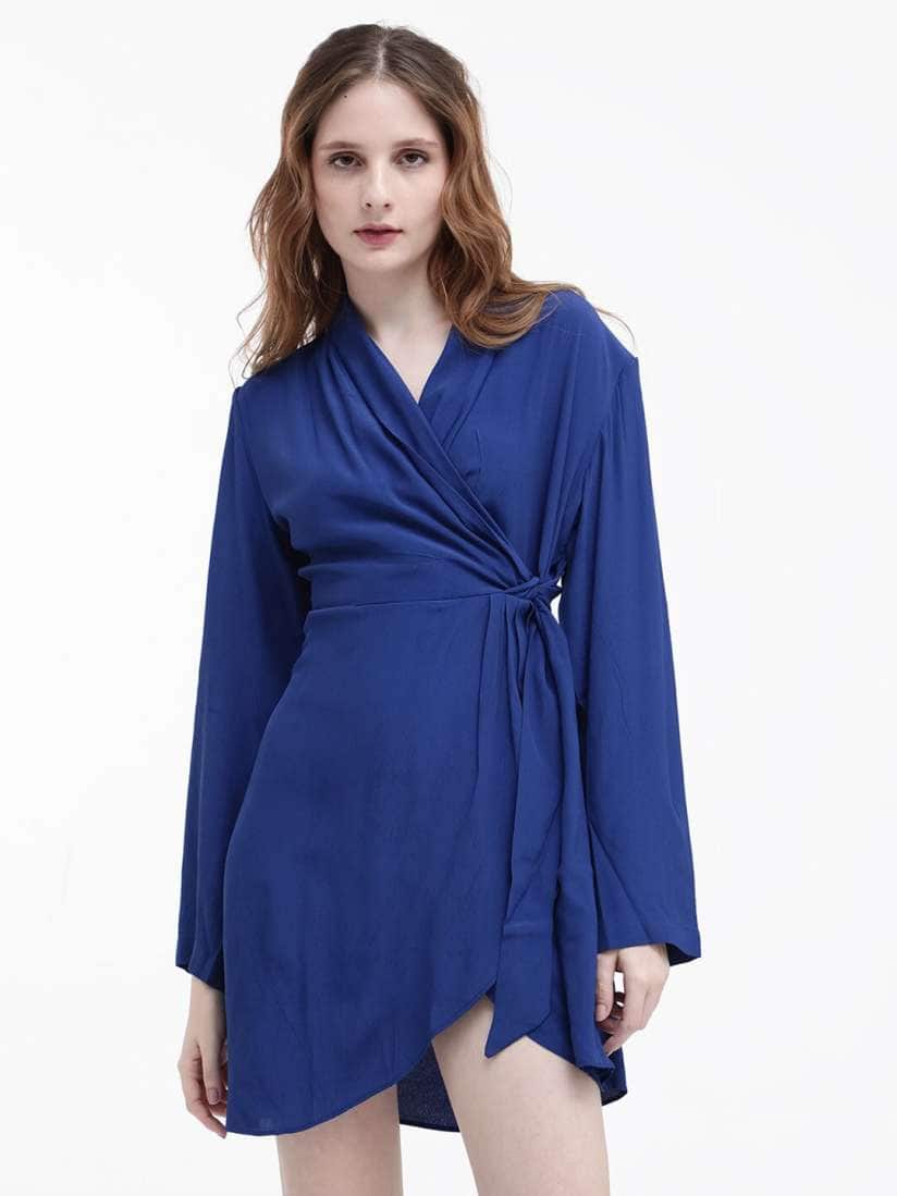 Rareism V Neck Mini Wrap Dress