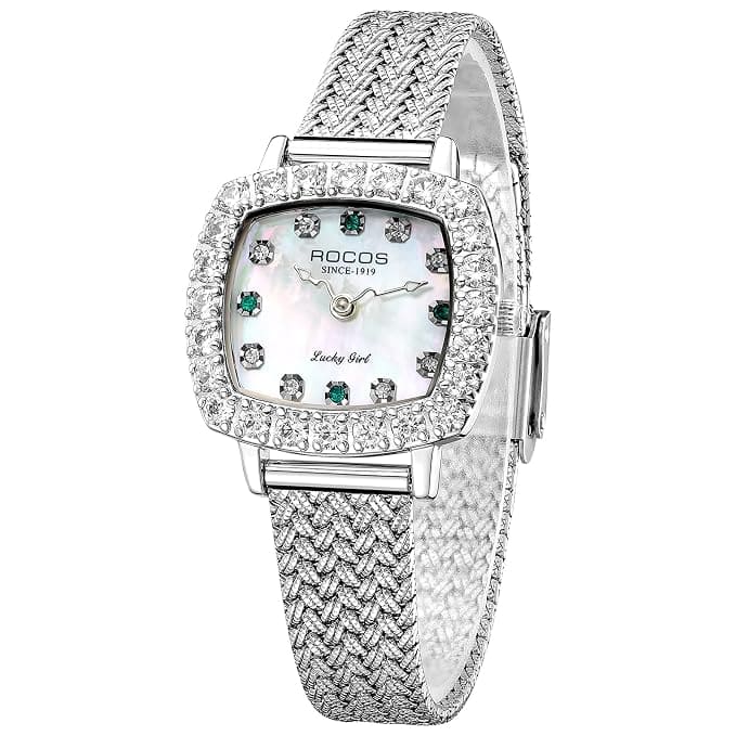 ROCOSJEWE Luxury Silver Diamond Ladies Watch