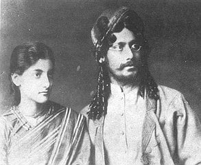 Tagore with niece Indira Devi, 1886.