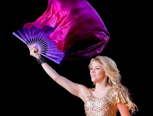 Colombian singer Shakira performs during her concert in the Papp Laszlo Budapest Sports Arena in Budapest, Hungary.