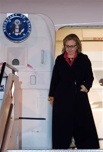 US Secretary of State Hillary Rodham Clinton arrives at Rome`s Ciampino military airport. Hillary arrived in Italy for a two-day meeting to talk strategy with international partners on how to protect civilians in Libya.