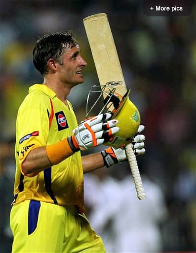 Chennai Super Kings batsman Michael Hussey, celebrates after winning the Indian Premier League (IPL) cricket match against Rajasthan Royals in Chennai.