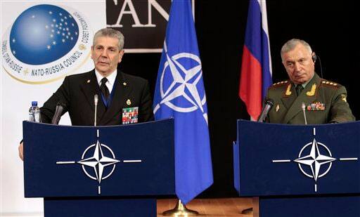 NATO Admiral Giampaolo Di Paola and Russia`s Army General Nikolai Makarov address the media on the occasion of the signing of the NATO-Russia Council Consolidated Glossary of Cooperation.