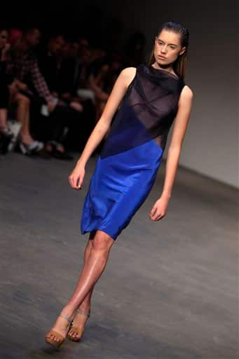 A model wears creations of designer Bianca Spender during the Australian Fashion Week in Sydney.