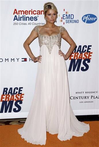 Paris Hilton arrives at the 18th annual Race to Erase MS Gala in Los Angeles. The event benefits the Nancy Davis Foundation for Multiple Sclerosis.