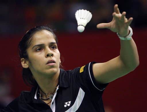 Saina Nehwal of India serves against Eriko Hirose of Japan during the women`s singles semifinal rounds at the Indonesia Open Badminton Super Series Saturday June 26, 2010 at Istora Senayan in Jakarta, Indonesia. Nehwal won the match, 21-9 21-10.