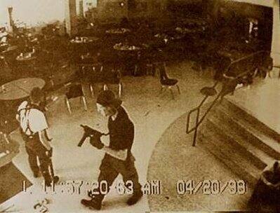 File photo from a security camera shows Klebold and Harris during their shooting spree at Columbine High School.