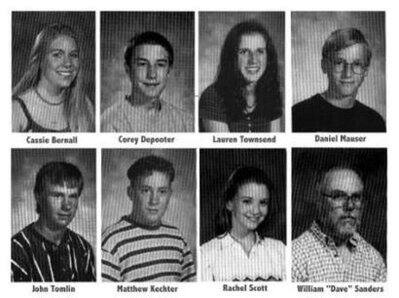 Seven of the students and the sole teacher among those killed in an April 20 shooting spree at Columbine High School are shown in this combination photograph of 1998 school yearbook photos.