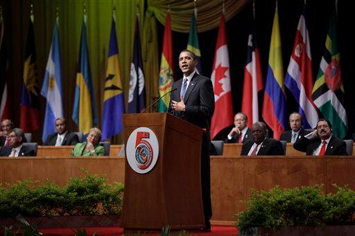 President Barack Obama speaks at the opening ceremony of the 5th Summit of the Americas on Friday, April 17, 2009 in Port-of-Spain, Trinidad and Tobago.