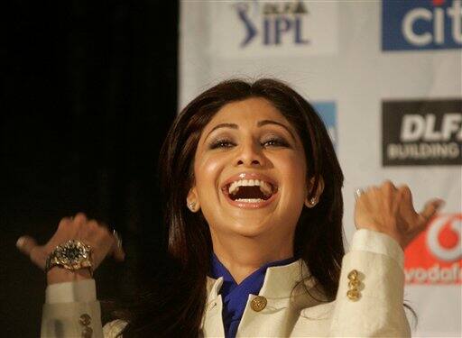 Bollywood actress Shilpa Shetty reacts at a press conference ahead of the Indian Premier League Twenty20 cricket matches to be held over the weekend in Cape Town