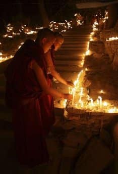 Nuns light candles to mark the Nepalese New Year 2066 at a temple in Kathmandu.