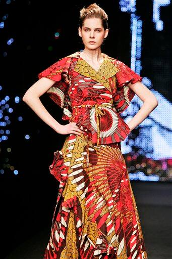 A model presents a creation by Dutch company Vlisco during the presentation of its Urban Beat Collection, in Paris. Vlisco, a Dutch company that was born more than 160 years ago out of its nation`s colonial experience and has grown into an integral part of Central and West African culture