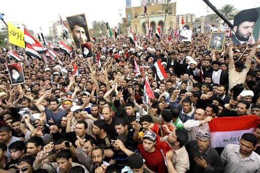 Supporters of anti-U.S. Shiite cleric Muqtada al-Sadr gather in central Baghdad.