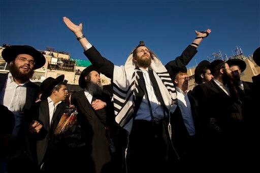 Ultra Orthodox Jewish men participate in the special 