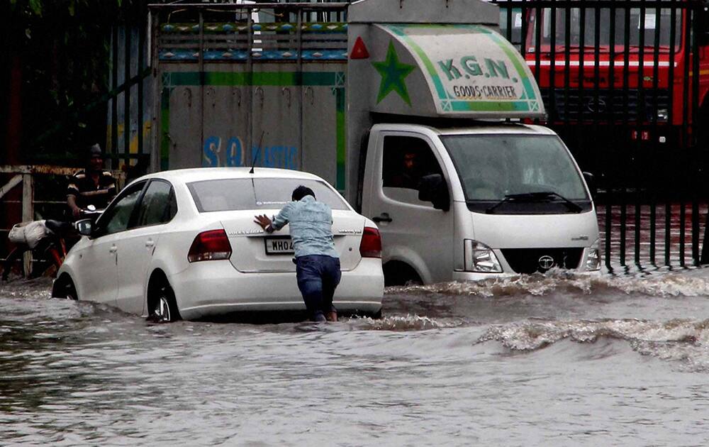 A waterlogged street after a heavy downpour in Mumbai.