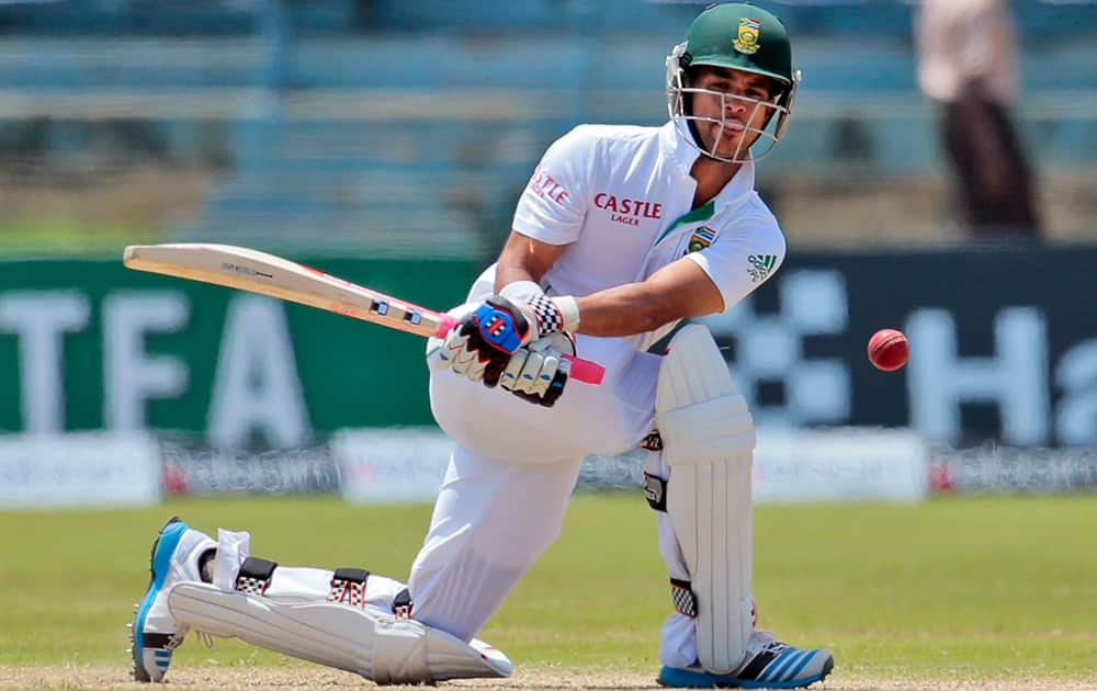 South Africa`s Jean-Paul Duminy plays a shot during the second day of the first test cricket match against Sri Lanka in Galle, Sri Lanka.