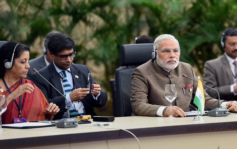 Prime Minister Narendra Modi and Commerce Minister Nirmala Sitharaman at 6th BRICS Summit in Fortaleza, Brazil.