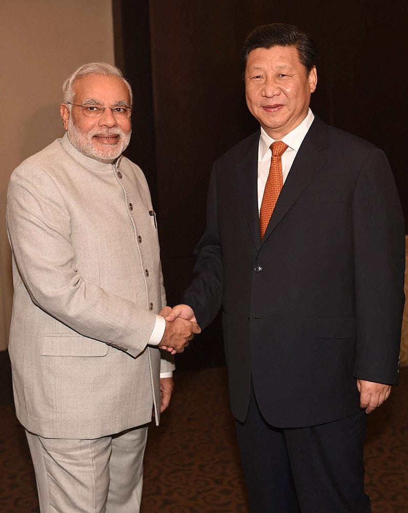 Prime Minister Narendra Modi with President of China Xi Jinping during the bilateral meeting in Fortaleza in Brazil.