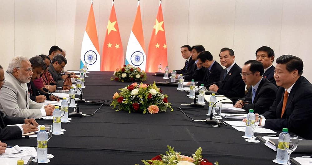 Prime Minister Narendra Modi with President of China Xi Jinping during the bilateral meeting at Fortaleza in Brazil.