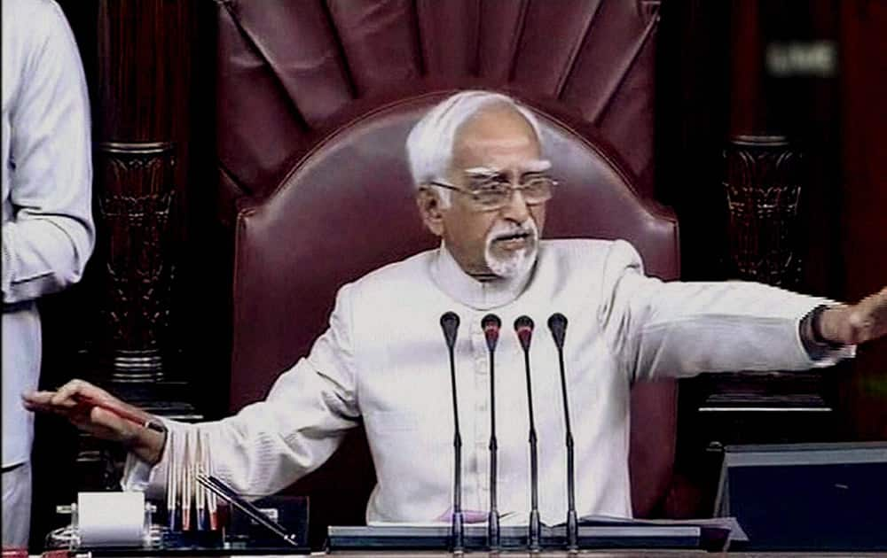 Vice President Hamid Ansari speaks in Rajya Sabha during the Budget Session in New Delhi.	