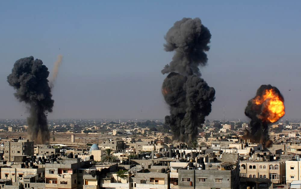 Israeli missiles hit smuggling tunnels between Egypt and the Gaza Strip, in Rafah, southern Gaza Strip.