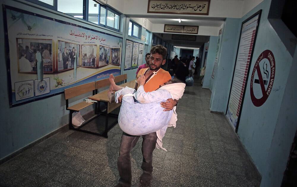 Displaced Palestinians seek refuge in a United Nations school in Gaza City after fleeing their homes.