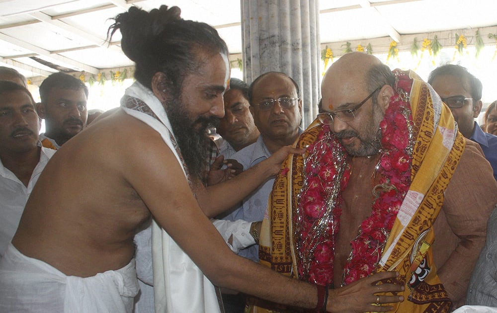 Bharatiya Janata Party President Amit Shah at Jagannathji Temple in Ahmedabad.