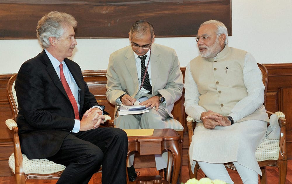 Prime Minister Narendra Modi in a meeting with US Deputy Secretary of State William Burns in New Delhi.