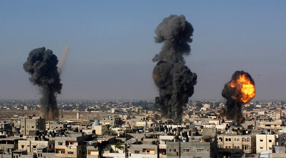 Israeli missiles hit smuggling tunnels between Egypt and the Gaza Strip, in Rafah, southern Gaza Strip.