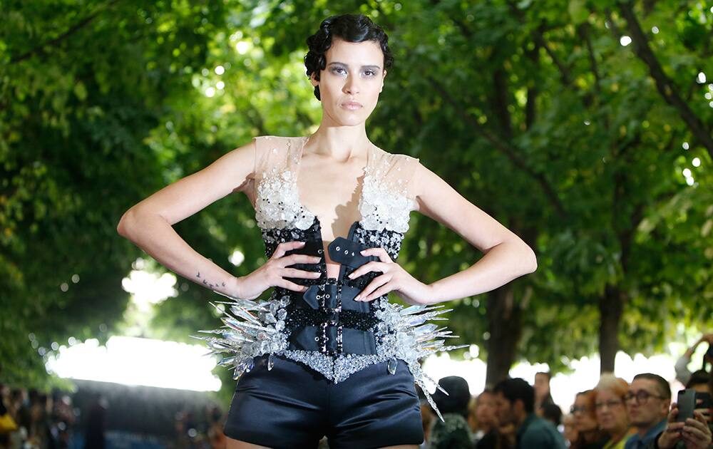 A models wears a creation for On Aura Tout Vu`s Fall-Winter 2014-2015 Haute Couture fashion collection presented in Paris, France.