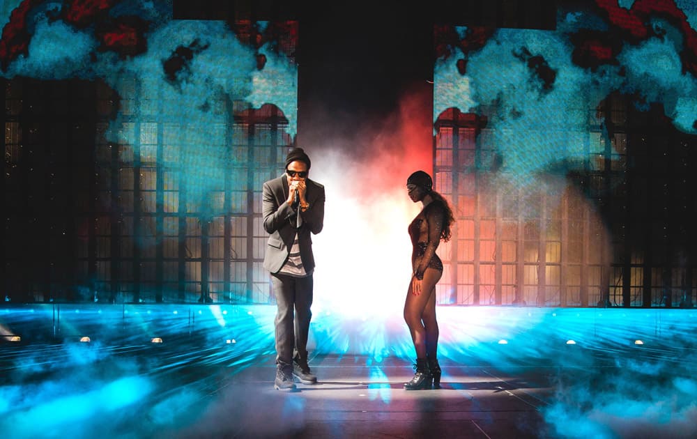 JAY Z and Beyonce perform during the On The Run tour at Citizens Bank Park in Philadelphia.